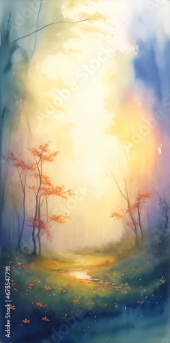 Beautiful watercolor paint of rainy forest. AI genrated illustration