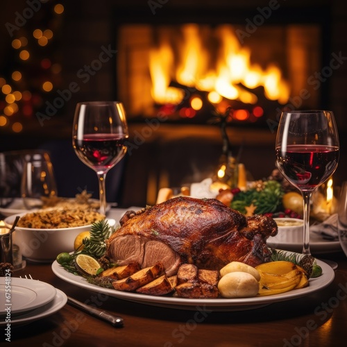 Christmas dinner by the fire