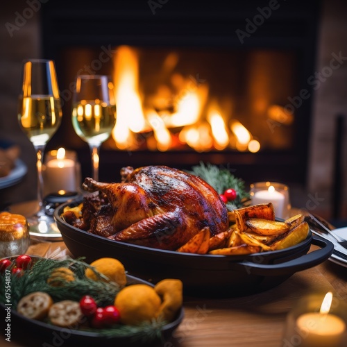 Christmas dinner by the fire