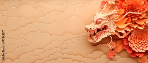 china golden dragon, traditional chinese dragon on red background , happy new year 2024 , year of dragon, background banner with copy space for text, Chinese zodiac symbol, Lunar new year concept.