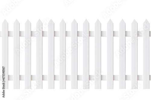 new white painted wooden fence on transparent background, png file photo