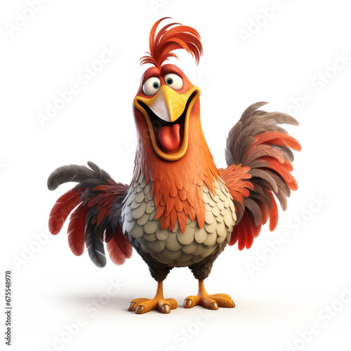 Cute Cartoon Rooster Isolat...