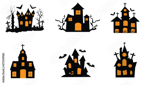 halloween house icons set