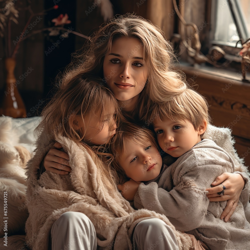 Family hugging inside the house Family hugging inside the house