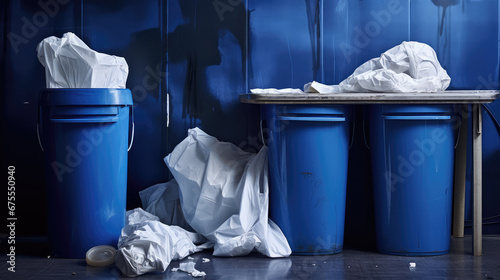 Trash cans with a trash bag inside. Bin for domestic and commercial use. 