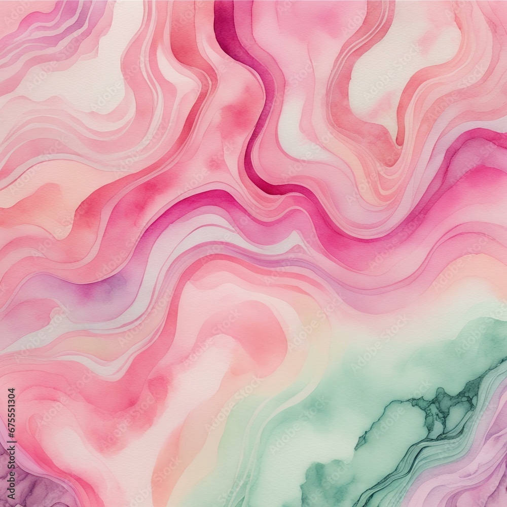 Fluid and Blending Watercolor: Wavy Pink, Magenta, and Green Hues