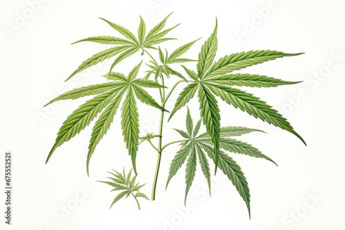Creative drawing of cannabis plant on white background