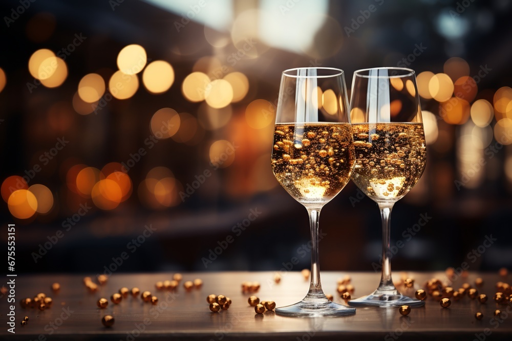 Two glasses of champagne for toasts. Two glasses of champagne for toasts.
