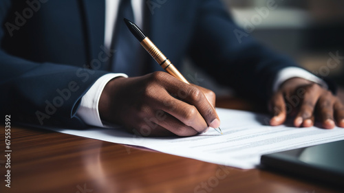 cropped image of businessman making contract with pen
