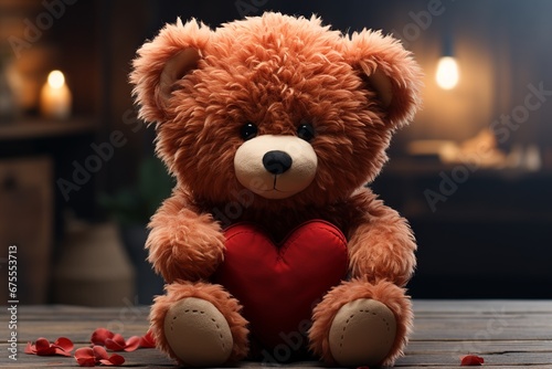 Teddy bear holding heart, Valentine's Day gift. © SobrevolandPatagonia