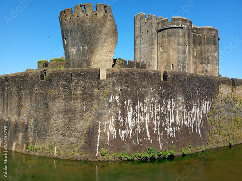 CAERPHILLY CASTLE SOUTH WALES UNITED KINGDOM 6 19 2023: Caerphilly Castle (Welsh: Castell Caerffili) is a medieval fortification in Caerphilly in South Wales. photo