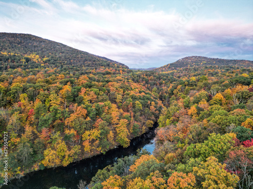 Aerial view of Fort Montgomery, New York in the fall