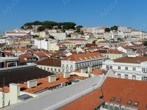 Lisbon Portugal, View Toward St. George Castle Hill from Atop the Arco da Rua Augusta