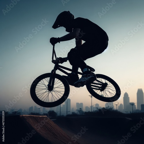 person jumping high on their bmx bike on the track generative ai