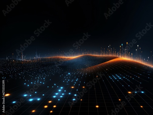 Abstract sci-fi blue and orange background, concept of digital future., AI