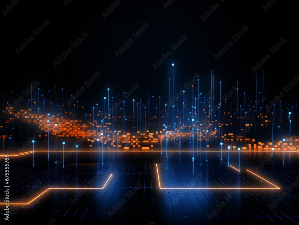 Abstract sci-fi blue and orange background, concept of digital future., AI