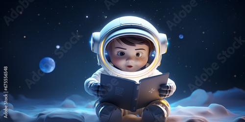 Astrology education for kids in space,, Youthful stargazer in space studies Generative Ai 