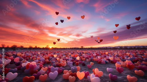 Heart-Shaped Balloons in the Sky: A mesmerizing scene of heart-shaped balloons released into the sky, forming a colorful Valentine's Day display