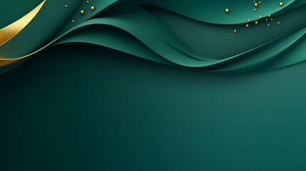 emerald green and gold Christmas festive fabric draped background with gold elements and sparkles, copy space for greeting text or advertisement. christmas and new year background concept