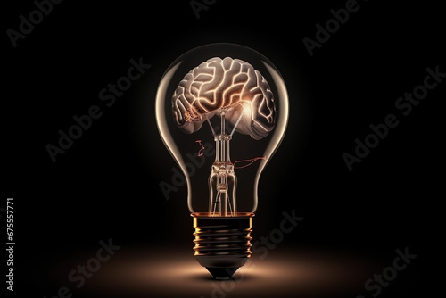 Sparkling Neural Activity inside Light Bulb, Concept of Bright Idea and Brainstorming, Generative AI