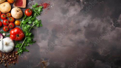 composition of different types of fresh vegetables on black background. healthy food concept. copy space
