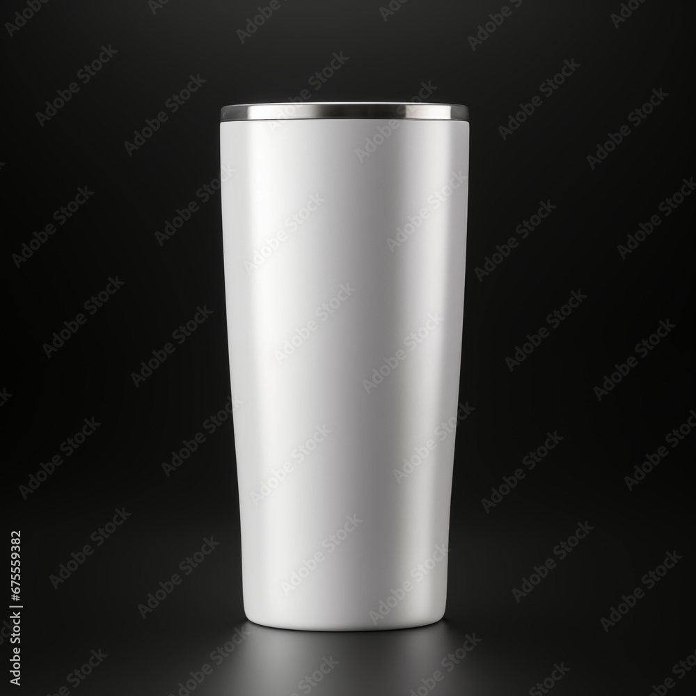 white metal tumbler in isolated black background white metal tumbler in isolated black background