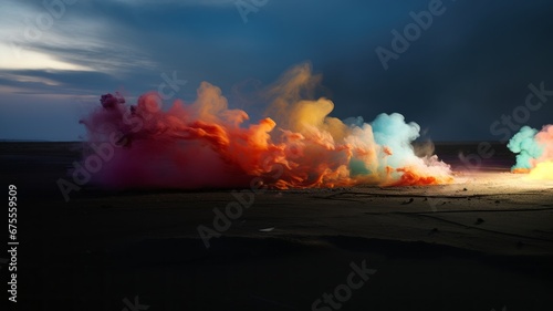 colorful smoke trails, abstract with empty ground in foreground