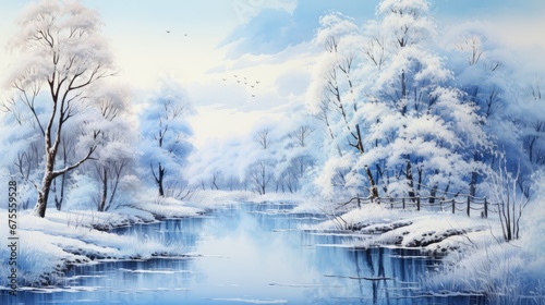 watercolor wonderful winter landscape © a4mbs