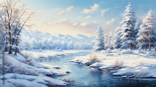 watercolor wonderful winter landscape