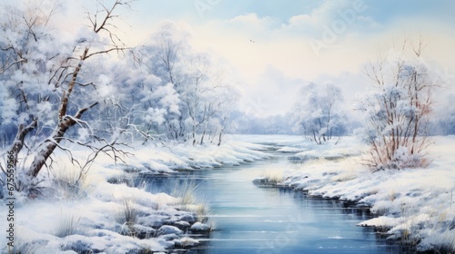 watercolor wonderful winter landscape © a4mbs