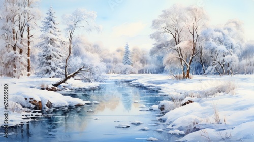 watercolor wonderful winter landscape