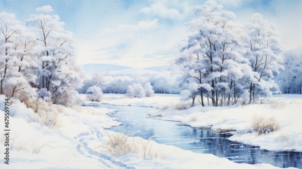 watercolor wonderful winter landscape watercolor wonderful winter landscape