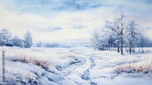 watercolor wonderful winter landscape