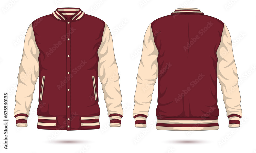 Two-tone varsity jacket mockup front and back view. Vector illustration ...