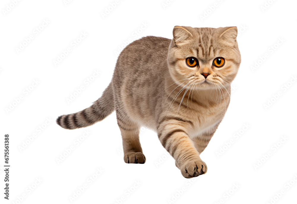 Obraz premium Scottish Fold cat running on a white and isolated