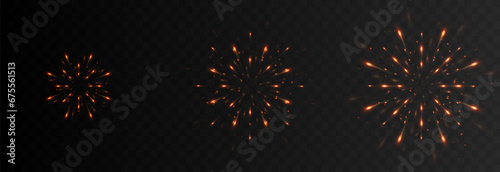 Multicolored fireworks explosions png. Fireworks of different shapes. Pyrotechnics, fireworks. Festive image.