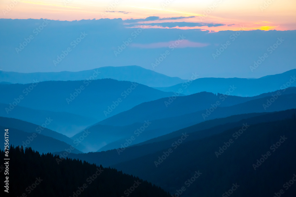 Morning fog in a mountain valley area