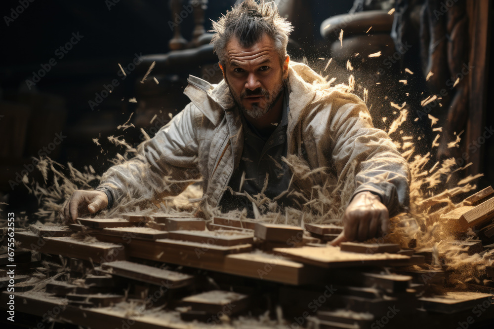 A martial artist breaking a stack of wooden boards with a powerful strike, illustrating martial arts expertise. Generative Ai. A martial artist breaking a stack of wooden boards with a powerful strike, illustrating martial arts expertise. Generative Ai.