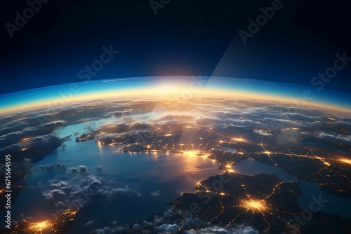 Panoramic view on planet earth from the space