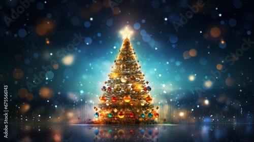 Sparkling Christmas Tree and Shiny Baubles. Festive Banner with Text Space © David