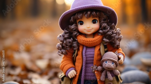 Illustration of a beautiful knitted doll set against a natural background
