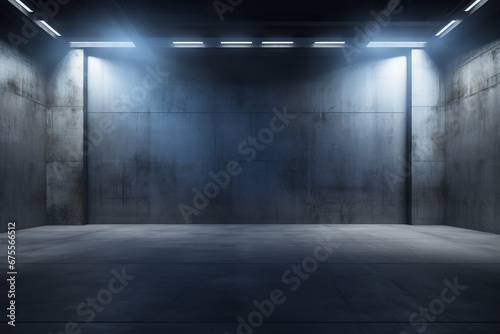 Empty building hangar with the door cracked open with room for text or copy space. Photo realistic 3d interior render © Sergio Lucci