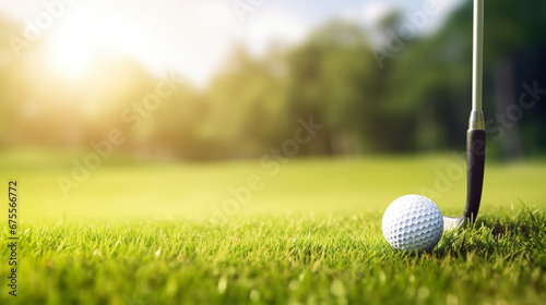 golf ball and club on green grass