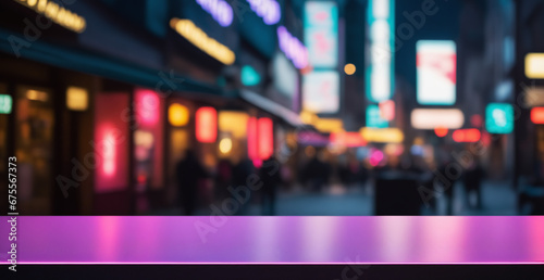 Sleek purple surface with dynamic city lights in the blurred background; ideal for technology-themed placements or digital ads.