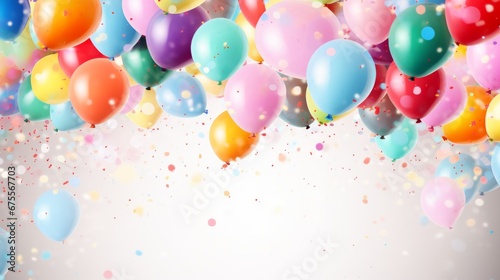 Colorful balloons on white background  confetti.