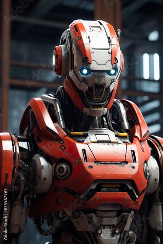 futuristic robot warrior with metal robotic body, sci fi concept of cyborg machine © goami