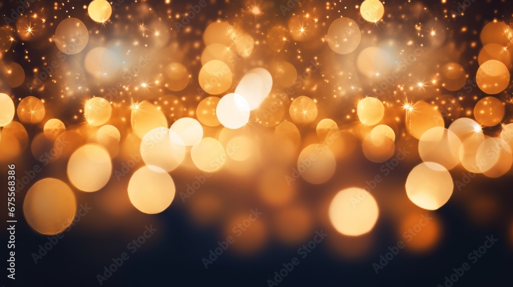 Fototapeta premium Christmas lights with blurred background. Festive bokeh with text space