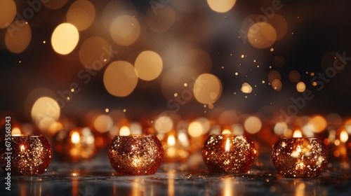 Christmas lights with blurred background. Festive bokeh with text space