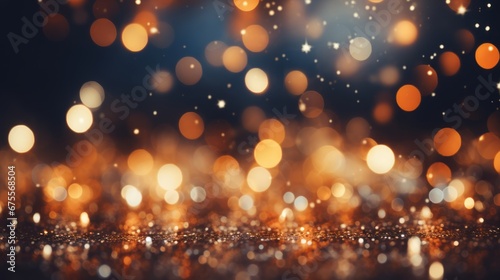 Christmas lights with blurred background. Festive bokeh with text space