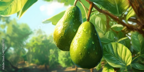 painting of avocado growing in the farm, generative AI